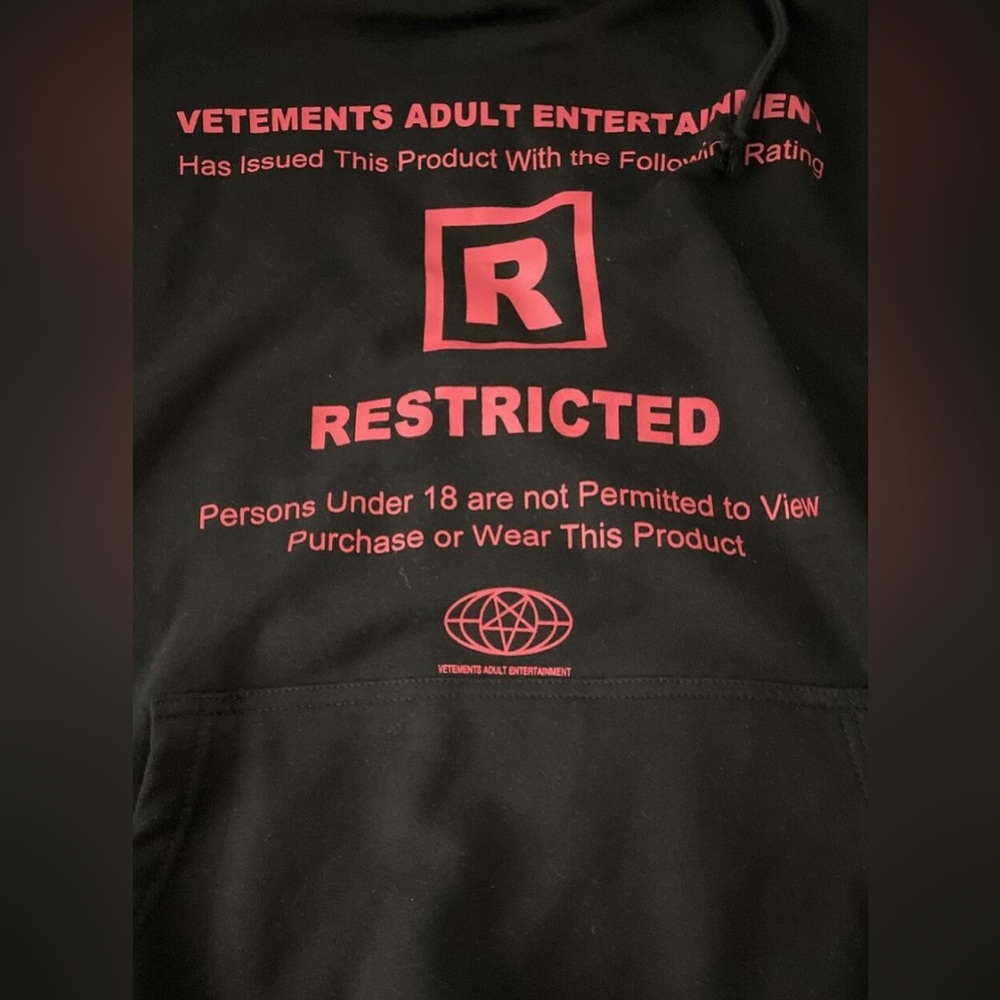 Vetements 18+ Rated R restricted Limited edition hoodie.